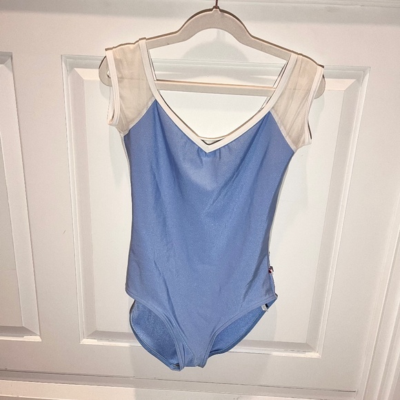Yumiko Nina leotard blue mesh cap sleeves small - Picture 1 of 6